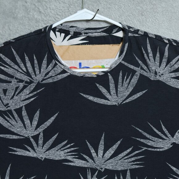 AllSaints Bhutan SS Crew Shirt Mens Small Black Gray Palm Print Short Sleeve Tee - Picture 2 of 10